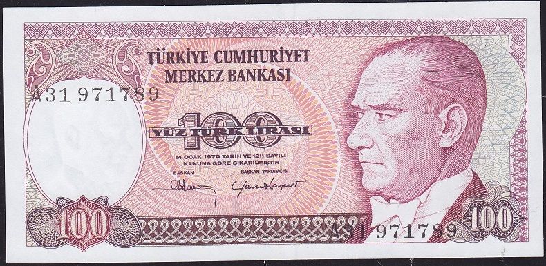 7.Emisyon 1.Tertip 100 Lira A31 971789 Çil