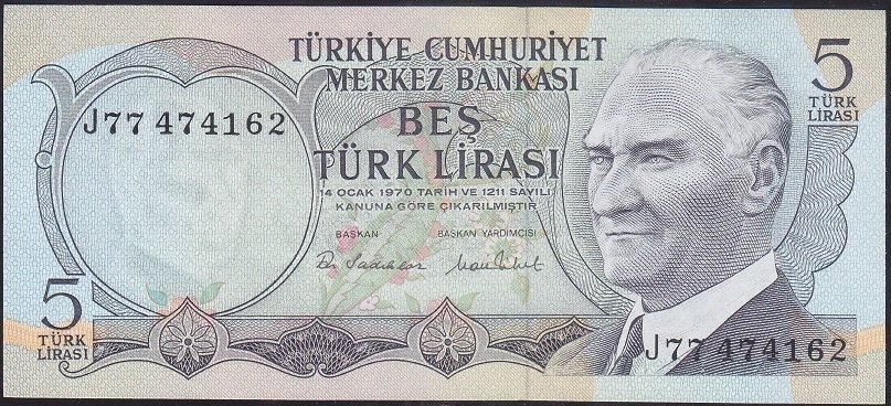 6.EMİSYON 2.TERTİP 5 LİRA J77 474162 ÇİLALTI