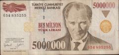 7.Emisyon 5 000 000 Lira G54 835255 Çok Temiz