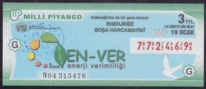 2008 19 OCAK ÇEYREK BİLET G SERİSİ