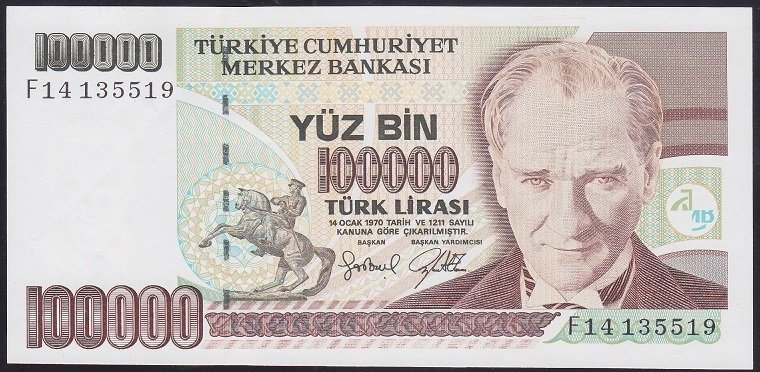 7.EMİSYON 3.TERTİP 100000 LİRA F14 135519 ÇİLALTI ÇİL