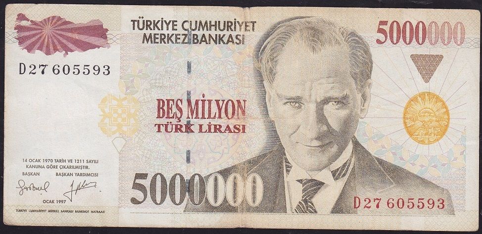 7.Emisyon 5 000 000 Lira D27 605593 Çok Temiz