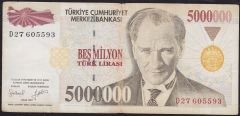 7.Emisyon 5 000 000 Lira D27 605593 Çok Temiz