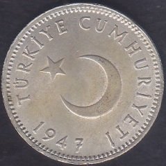 1947 YILI 1 LİRA GÜMÜŞ ÇİLALTI ÇİL eski para mezat