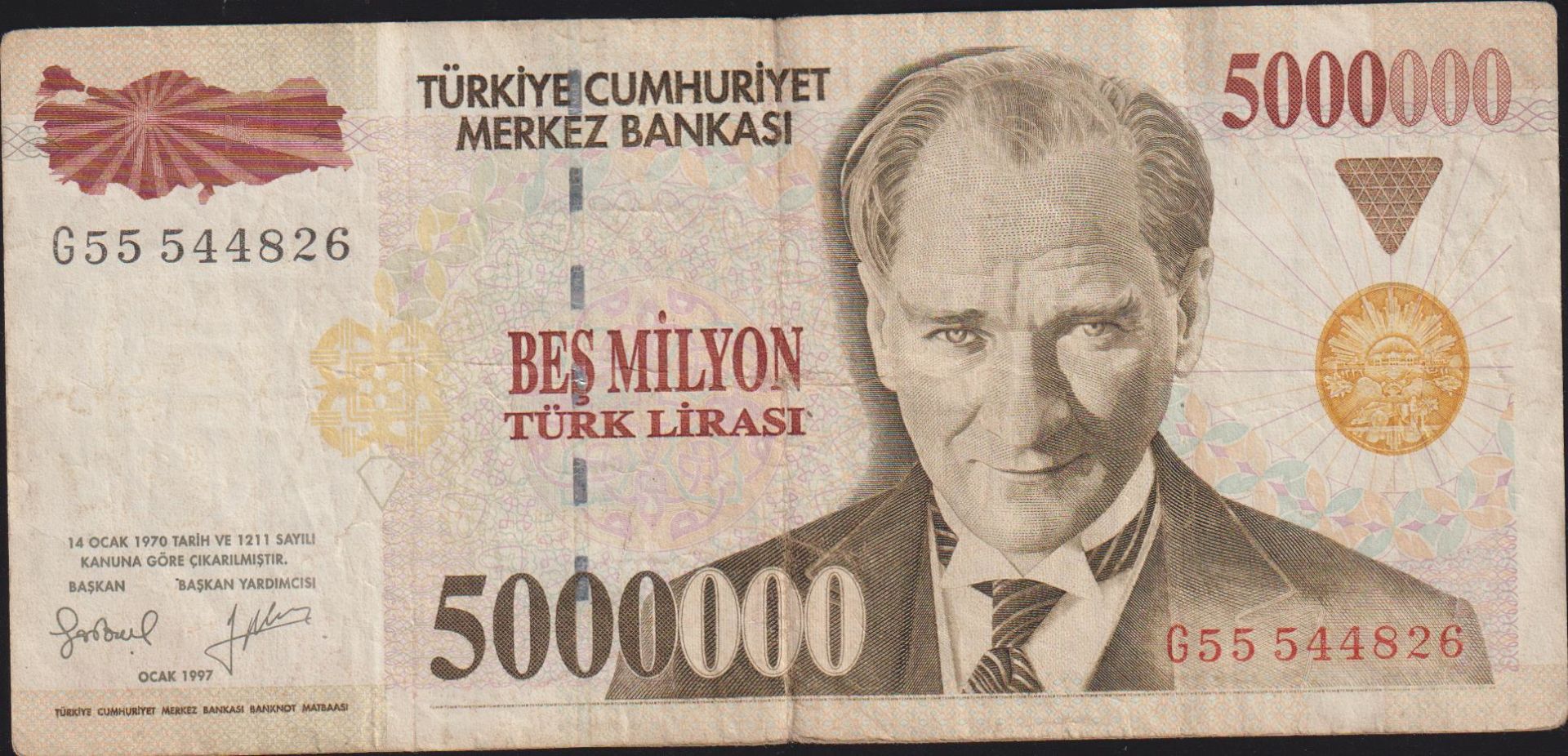 7.Emisyon 5 000 000 Lira G55 544826 Çok Temiz