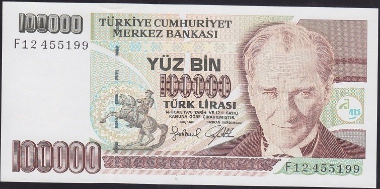 7.EMİSYON 3.TERTİP 100000 LİRA F12 455199 ÇİL