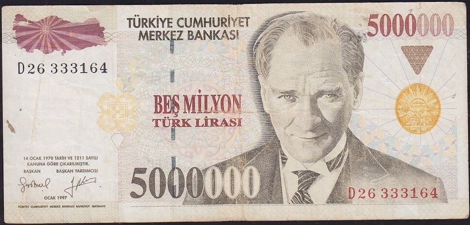 7.Emisyon 5 000 000 Lira D26 333164 Çok Temiz