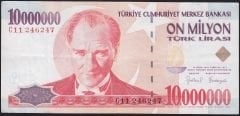 7.Emisyon 10 000 000 Lira C11 246247 Çok Temiz+