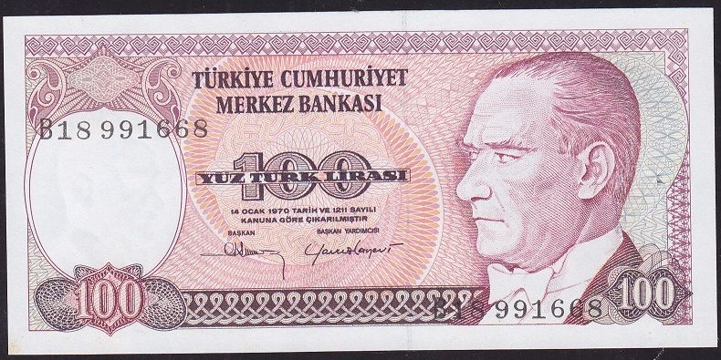 7.Emisyon 1.Tertip 100 Lira B18 991668 Çil