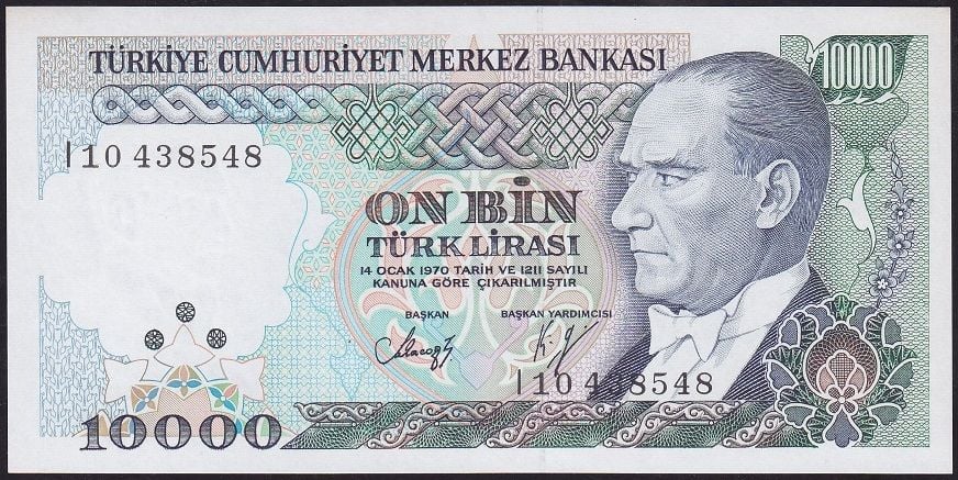 7.Emisyon 4.Tertip 10.000 I10 438548 Çil Sarı Kağıt