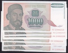 YUGOSLAVYA 1000 DİNAR 1994 ÇİL - 10 ADET SERİ TAKİPLİ