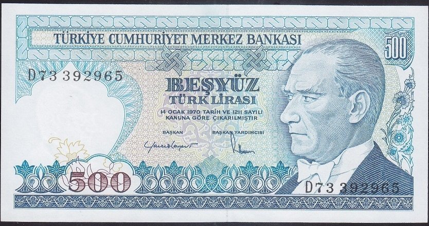 7.EMİSYON 2.TERTİP 500 LİRA D73 392965 ÇİL