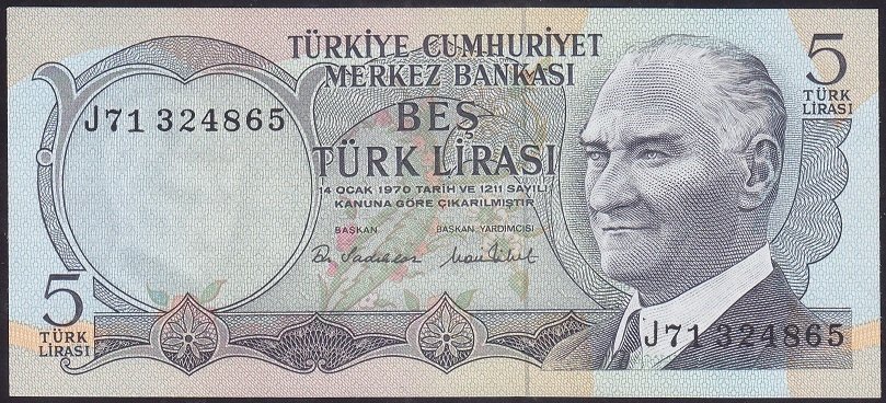 6.EMİSYON 2.TERTİP 5 LİRA J71 324865 ÇİLALTI ÇİL