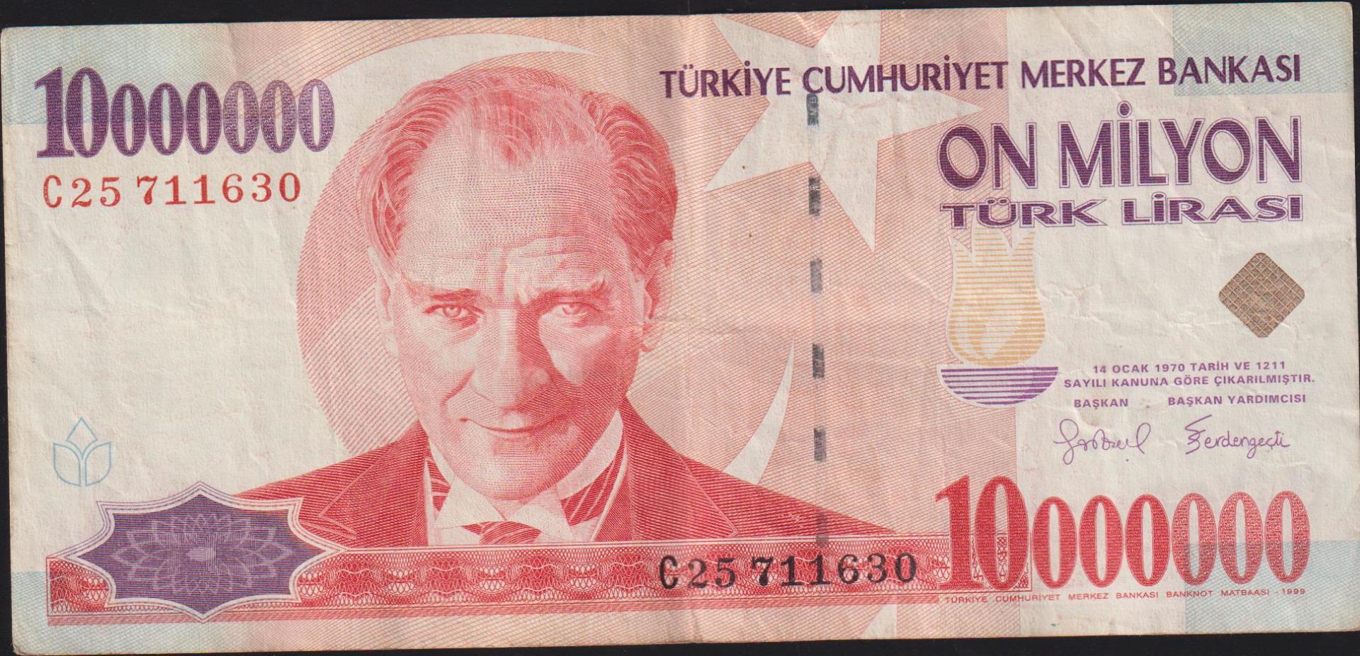 7.Emisyon 10 000 000 Lira C25 711630 Çok Temiz