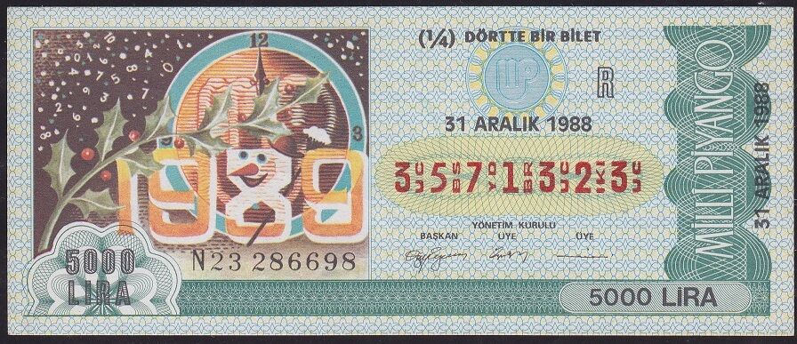 1988 31 Aralık Çeyrek Bilet - R Serisi