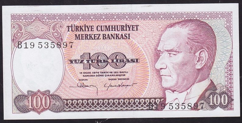 7.Emisyon 1.Tertip 100 Lira B19 535897 Çil