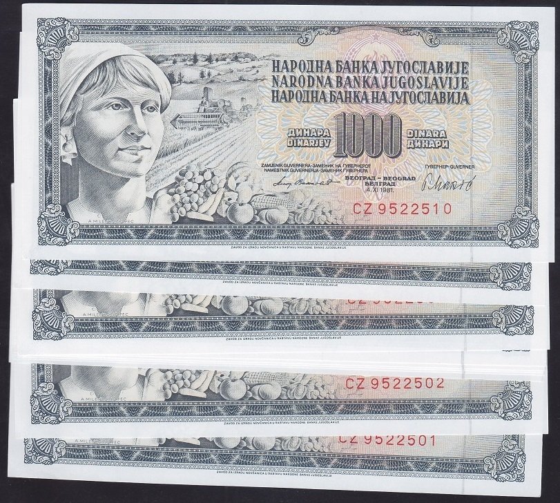 YUGOSLAVYA 1000 DİNAR 1981 ÇİL - 10 ADET SERİ TAKİPLİ