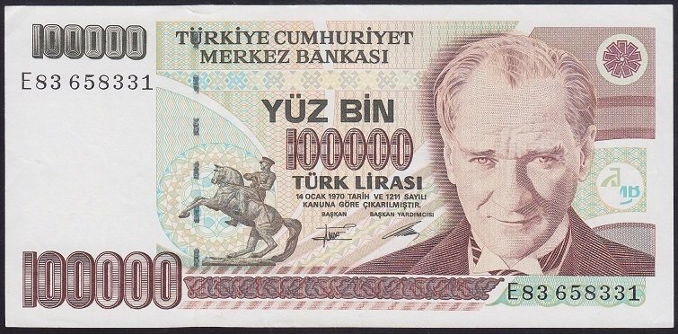 7.EMİSYON 2.TERTİP 100000 LİRA E83 658331 ÇÇT +
