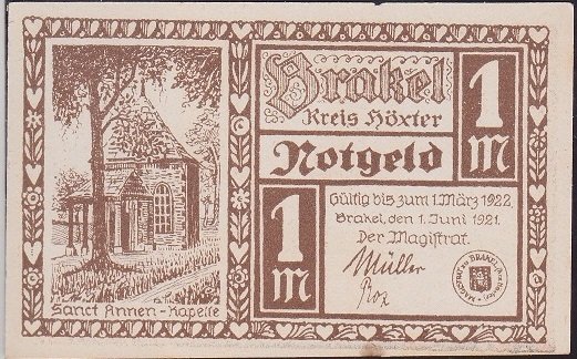 ALMANYA  1 MARK NOTGELD  1921 ÇİLALTI ÇİL