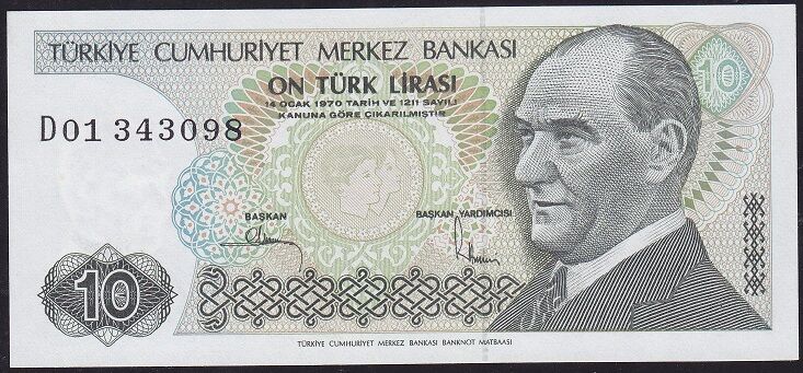 7.Emisyon 2.Tertip 10 Lira D01 343098 Çil