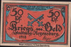 Almanya 50 Pfennig Notgeld 1918 Çil Ters Baskı