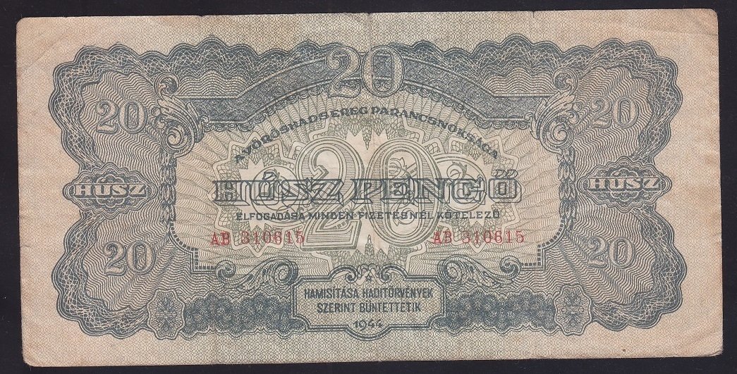MACARİSTAN 20 PENGO 1944 TEMİZ