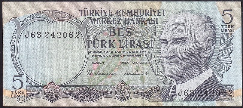 6.EMİSYON 2.TERTİP 5 LİRA J63 242062 ÇÇT ÇİLALTI