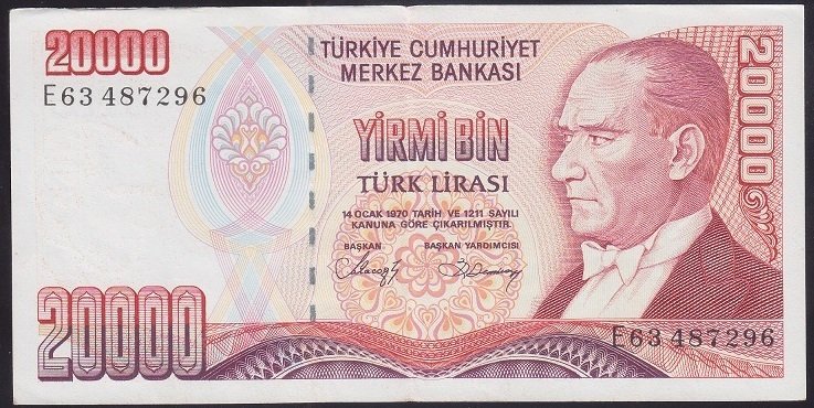 7.EMİSYON 1.TERTİP 20000 LİRA E63 487296 ÇÇT