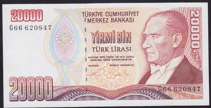 7.EMİSYON 2.TERTİP 20000 LİRA G66 620847 ÇÇT +