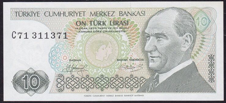 7.Emisyon 1.Tertip 10 Lira C71 311371 Çil