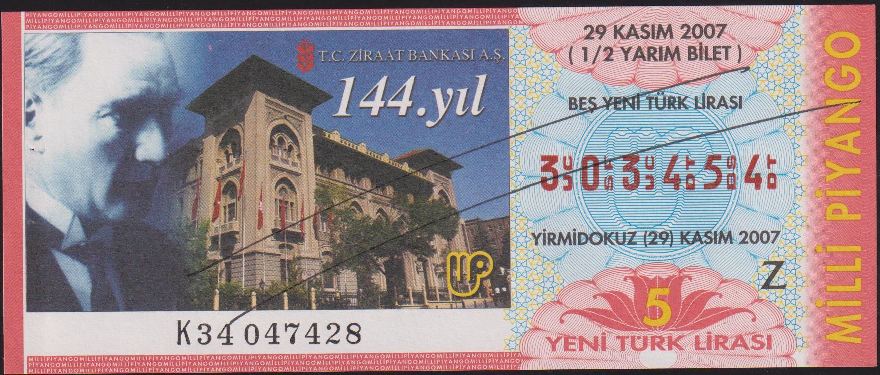 2007 29 Kasım Yarım Bilet Z Serisi