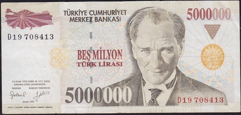 7.Emisyon 5 000 000 Lira D19 708413 Çok Temiz+