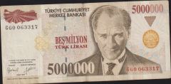 7.Emisyon 5 000 000 Lira G60 063317 Çok Temiz