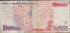 7.Emisyon 10 000 000 Lira C22 147074 Çok Temiz+