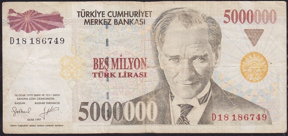 7.Emisyon 5 000 000 Lira D18 186749 Çok Temiz