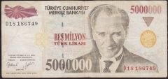 7.Emisyon 5 000 000 Lira D18 186749 Çok Temiz