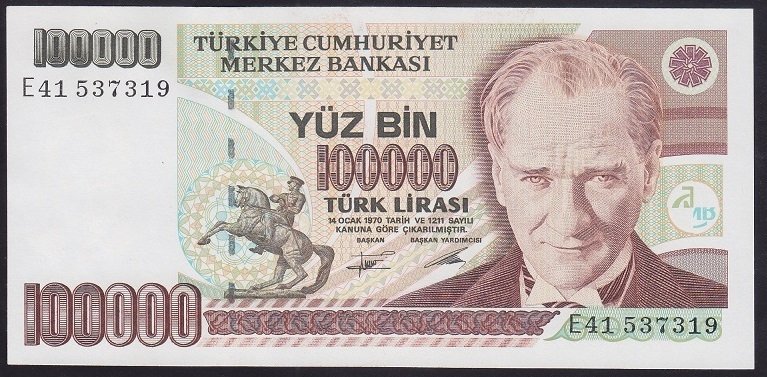 7.EMİSYON 2.TERTİP 100000 LİRA E41 537319 ÇİLALTI ÇİL