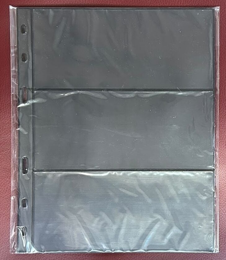 Bener Koleksiyon Kağıt Para Föyü ( Sayfası ) 3 Bölmeli - 1 Paket Siyah ( 5 Adet Föy ) Optima Boy