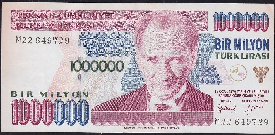 7.Emisyon 2.Tertip 1 000 000 Lira M22 649729 Çok Çok Temiz+