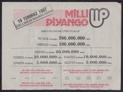 1987 19 TEMMUZ PİYANGO LİSTESİ