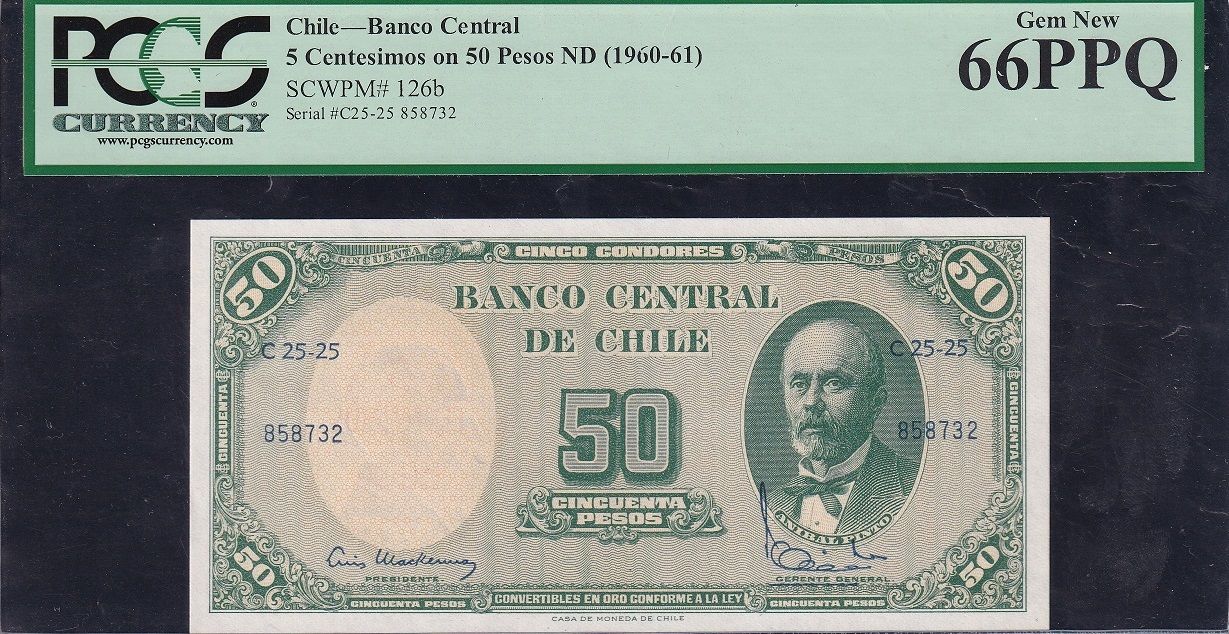 Şili 50 Pesos 1960-61 Çil Pick 126b Sertifikalı