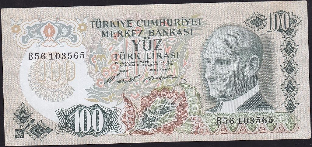 6.Emisyon 1.Tertip 100 Lira B56 103565 Çok Temiz+
