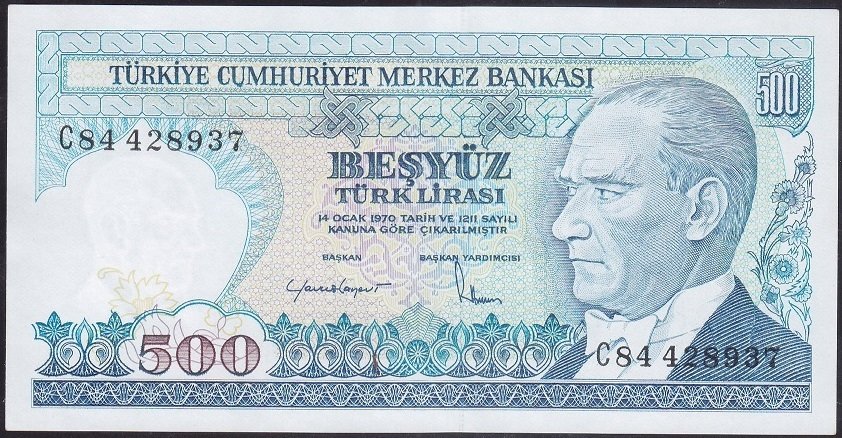 7.EMİSYON 2.TERTİP 500 LİRA C84 428937 ÇİL