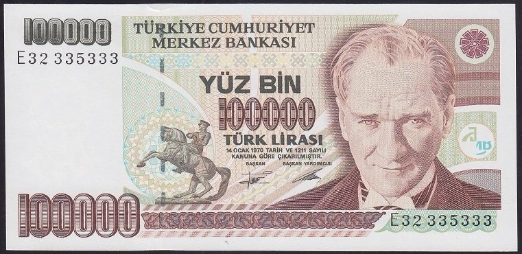 7.EMİSYON 2.TERTİP 100000 LİRA E32 335333 ÇİL