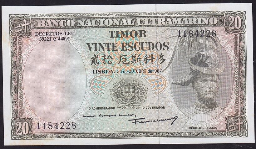Timor 20 Escudos 1967 Çilaltı Çil Pick 26 ( Sararma Var )