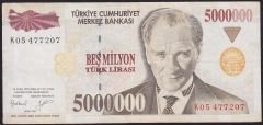 7.Emisyon 5 000 000 Lira K05 477207 Çok Temiz+