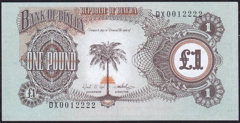 Biafra 1 Pound 1968 Çilaltı Çil Pick 5 ( 0012222 )