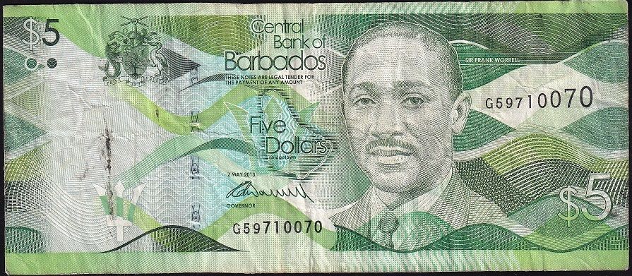 Barbados 5 Dolar 2013 Çok Temiz