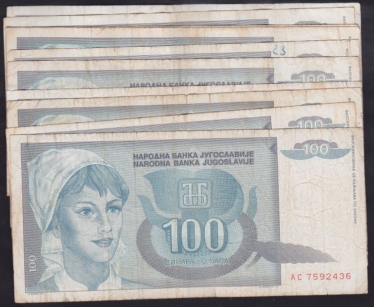 YUGOSLAVYA 100 DİNAR 1992 TEMİZ - 10 ADET