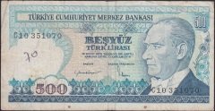 7.EMİSYON 2.TERTİP 500 LİRA C10 351070 TEMİZ
